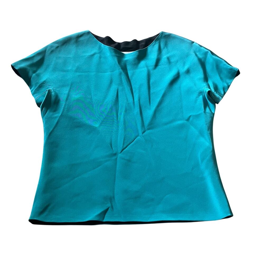 Mark‎ Heister Women's M Blouse 100% Silk Business Casual Office Blue Turquoise